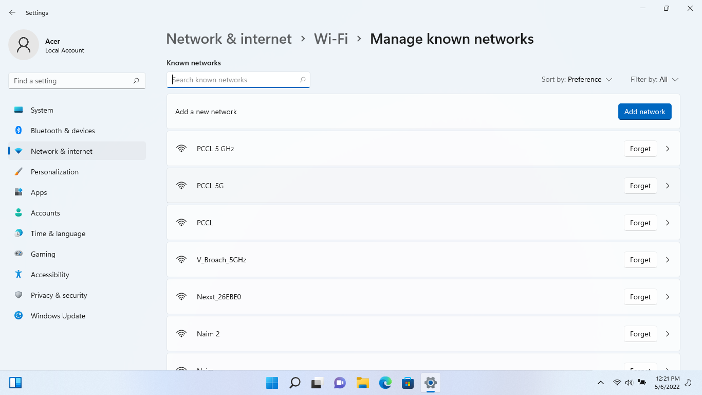 Win11 Manage Known Networks